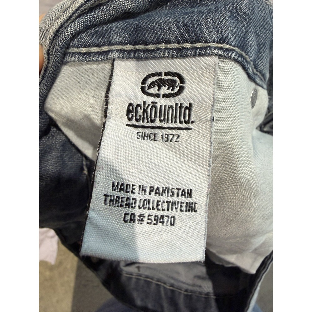 Ecko Unltd. Men's Denim Shorts Light Blue Stone Wash Flat Front 5-Pocket Logo - Picture 6 of 6